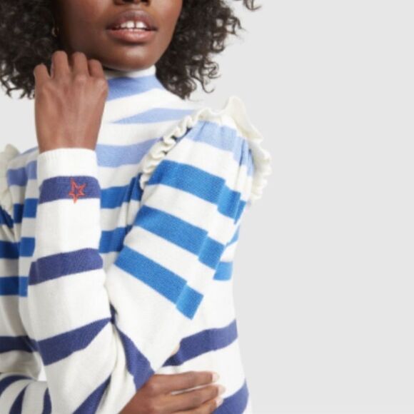 NEW Goop × Perfect Moment Striped Ruffle Sleeve Rainbow Wool Sweater XS - Picture 3 of 16